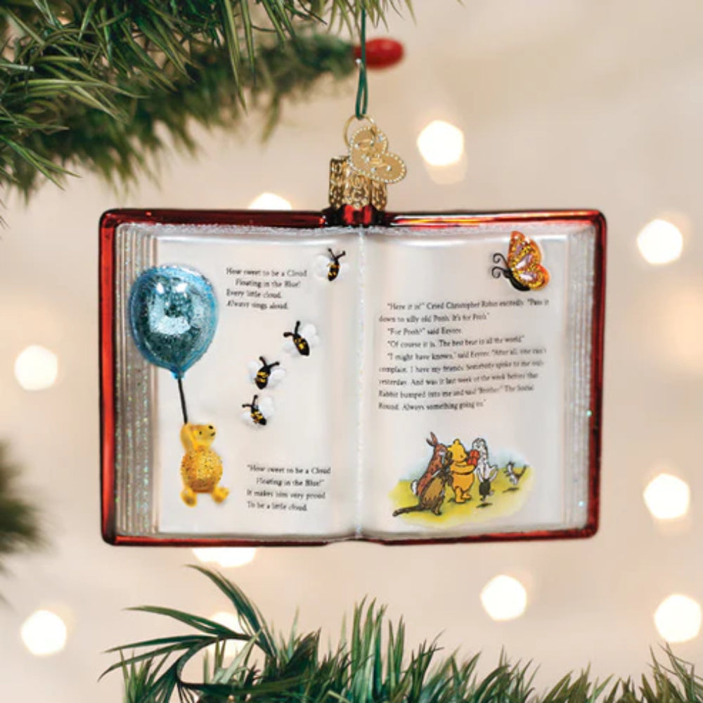 Exquisite Handmade Winnie - the - Pooh Glass Book Ornament