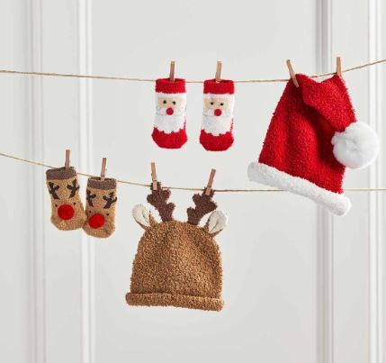 Mud Pie Reindeer-themed Santa Hat and Sock Set for Babies