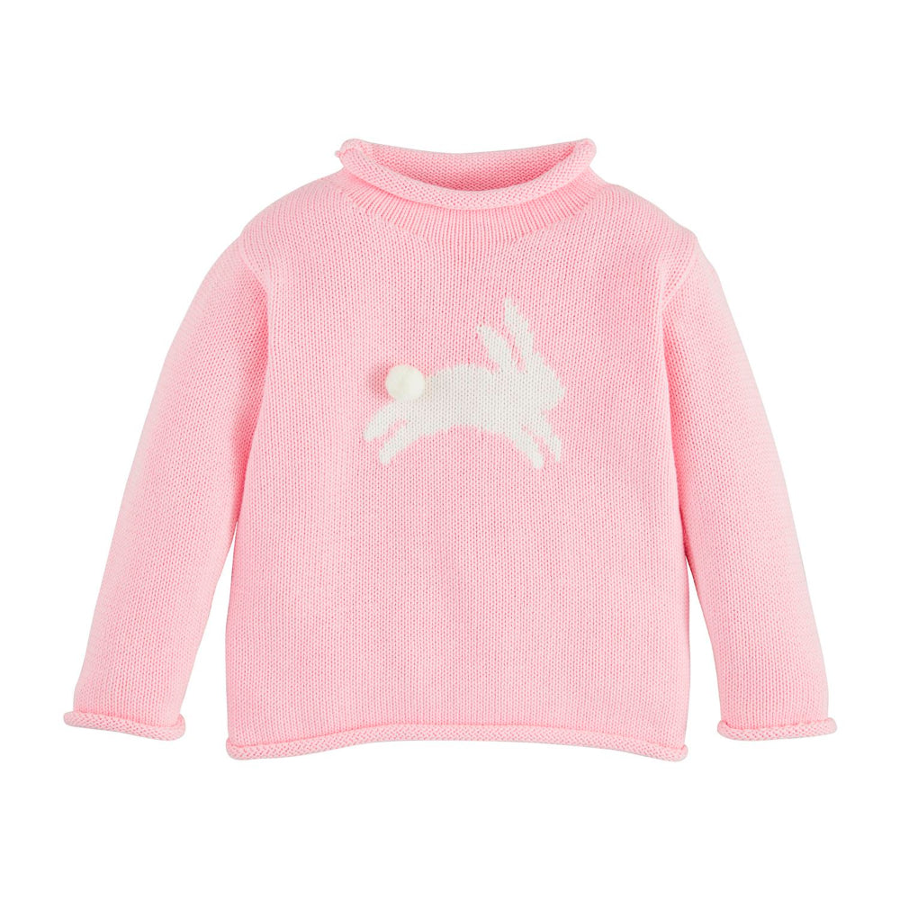 Mud Pie Adorable Pink Bunny-themed Rolled Neck Cotton Sweater for Toddlers