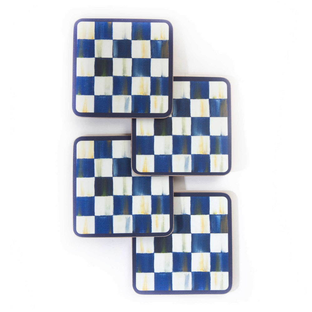MacKenzie-Childs 4-Piece Set of Heat-Resistant Royal Check Cork Back Coasters