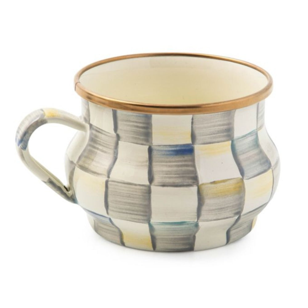 MacKenzie-Childs Hand-Painted Sterling Check Enamel Teacup, Heavy-Gauge Steel