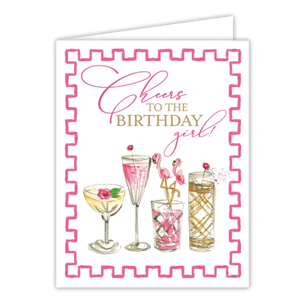 RosanneBeck Collections Pink Cocktails Greeting Card for the Birthday Girl to Cheers