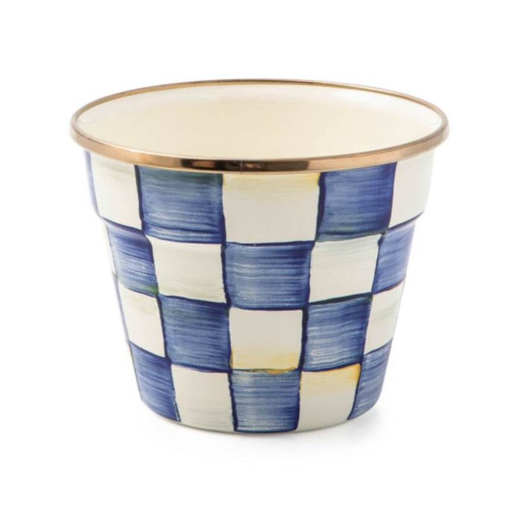 Small MacKenzie-Childs Enamel Garden Pot with Hand-Painted Royal Checks
