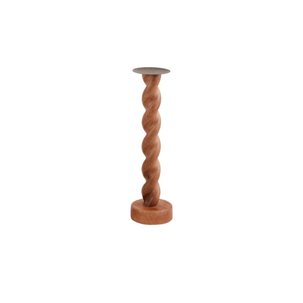 Mud Pie Twisted Mango Wood Candlestick with Metal Coupe Candle Plate