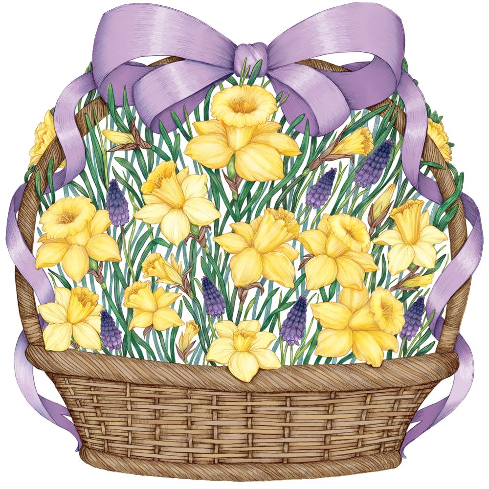 Hester & Cook Die-Cut Spring Daffodil Basket Placemats - Set of 12 for Spring Celebrations