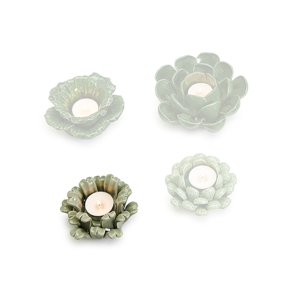 Two's Company Medium-Sized Ceramic Succulent-Style Tealight Candleholder