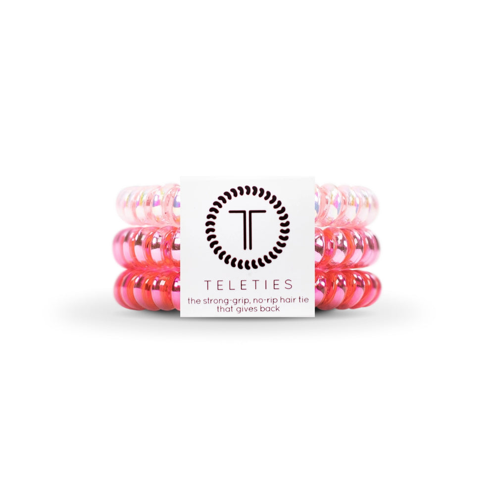 TELETIES Small Spiral Hair Coils in Think Pink Color - Hair Ties Set (Pack of 3)
