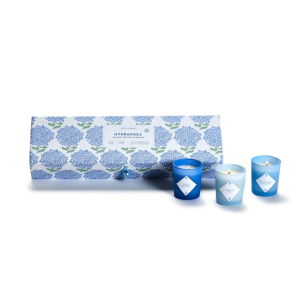 Two's Company Set of 5 Hydrangea Scented Votive Candles in Beautiful Gift Box