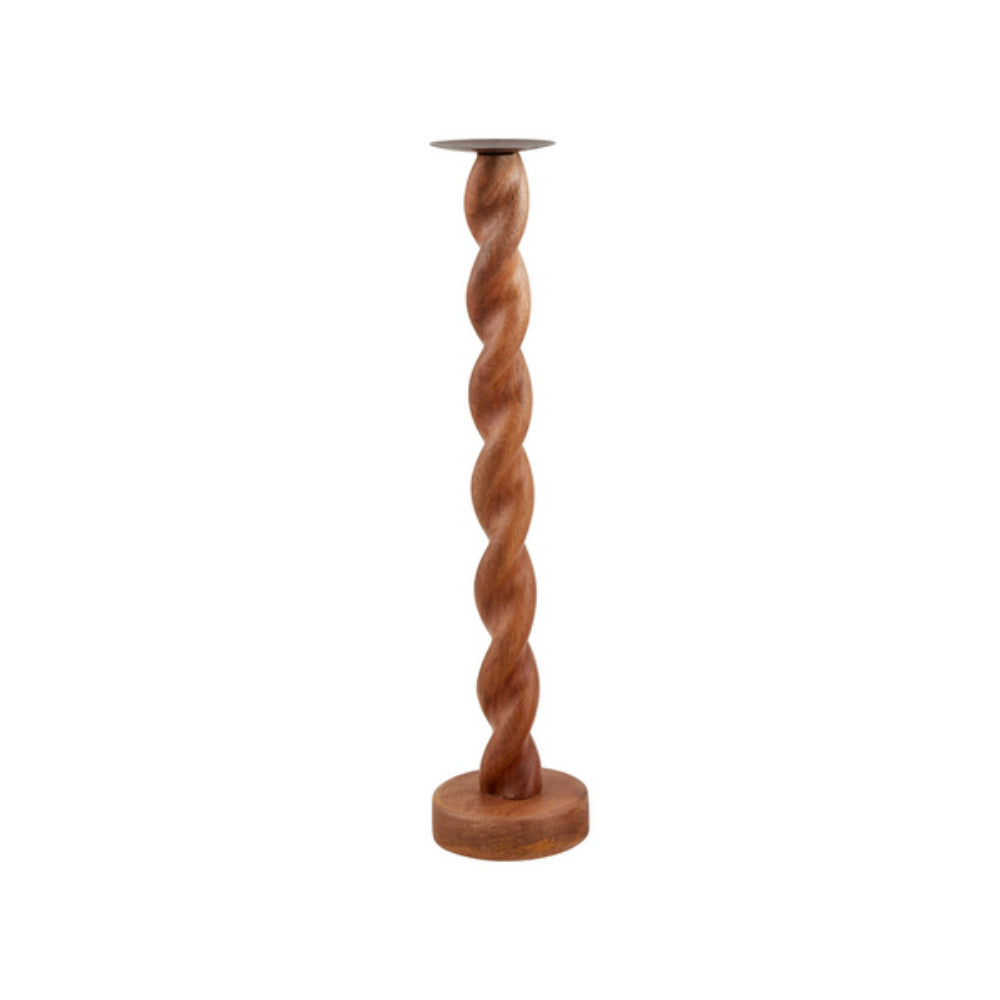 Mud Pie Twisted Mango Wood Candlestick with Metal Coupe Candle Plate