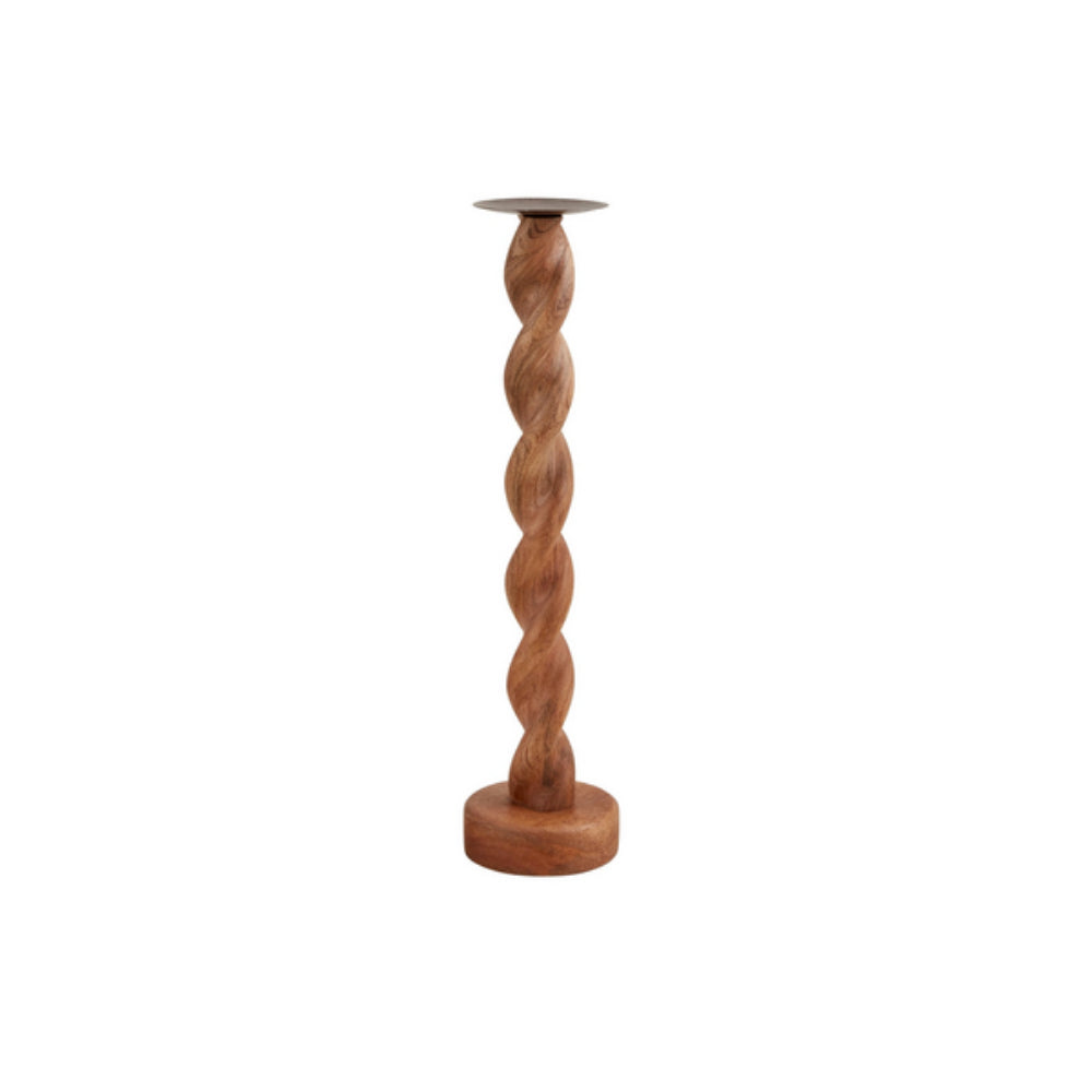 Mud Pie Twisted Mango Wood Candlestick with Metal Coupe Candle Plate