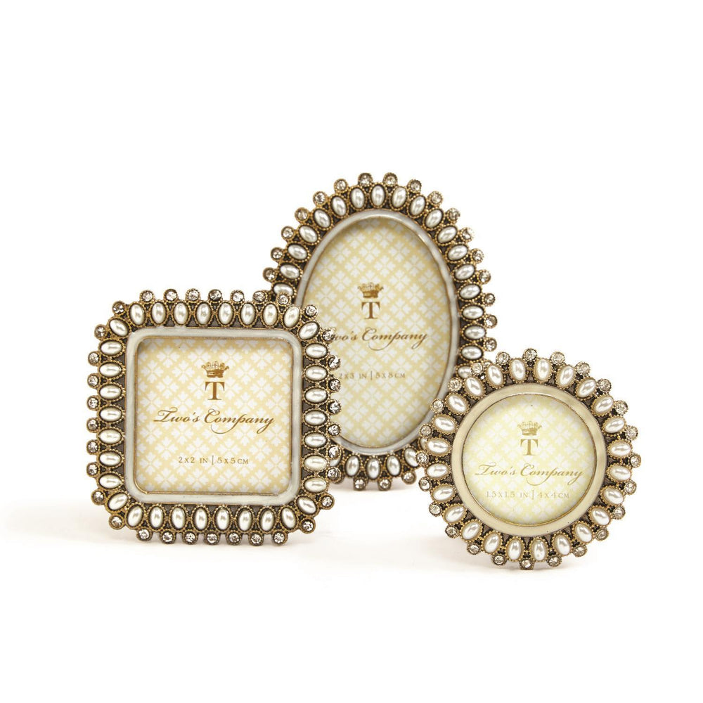 Two's Company Adorable Mini Photo Frames Decorated with Faux Pearls and Austrian Crystals