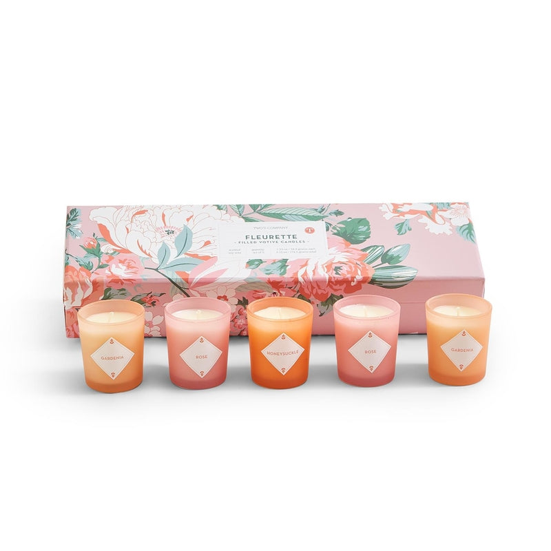 Two's Company Fleurette Collection: Set of Five Exquisite Scented Candles Presented in a Beautiful Gift Box