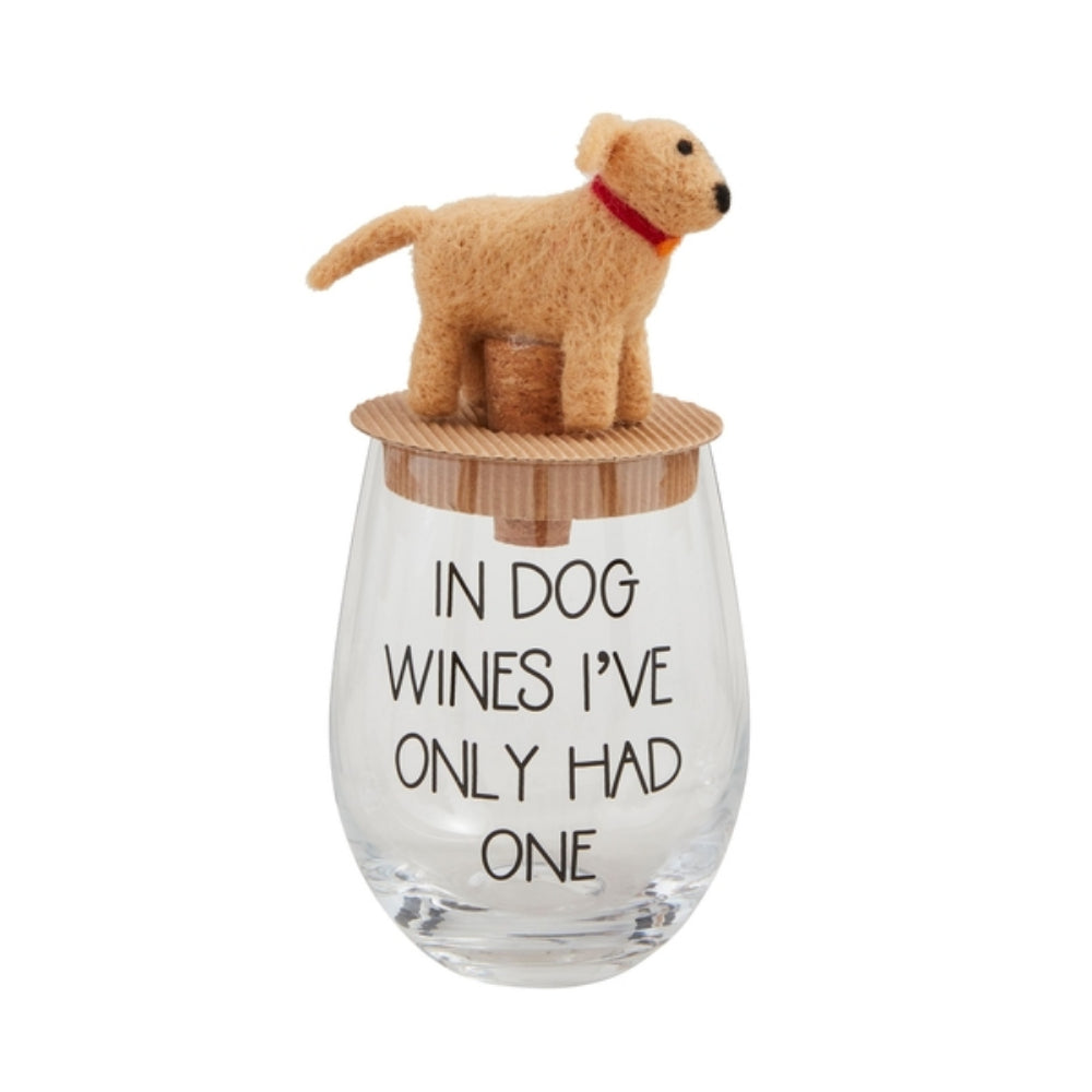 Mud Pie Stemless Dog-themed Wine Glass and Cork Stopper Set