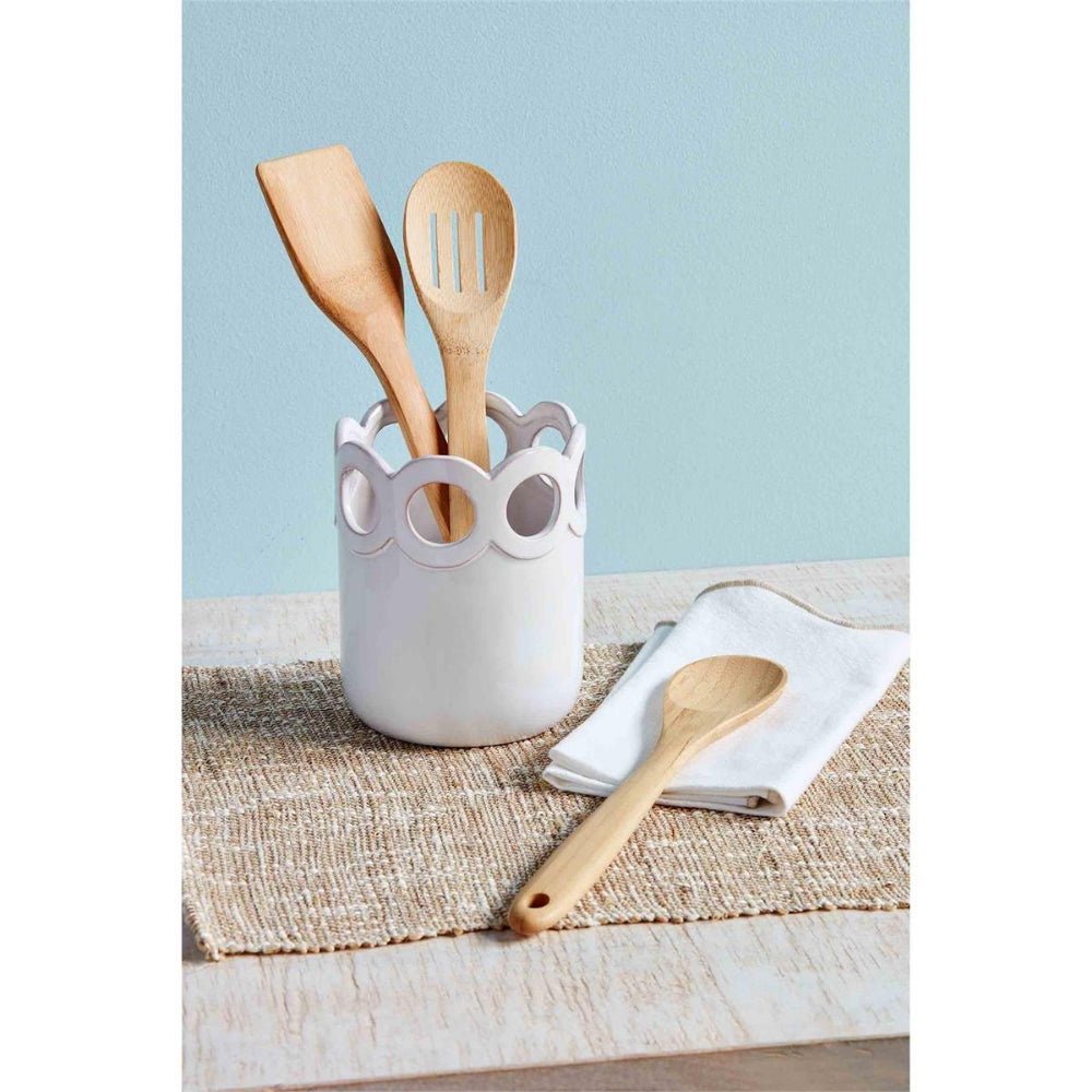 Mud Pie Glazed Terracotta Scalloped Edge Utensil Holder for Spring Kitchen Refresh