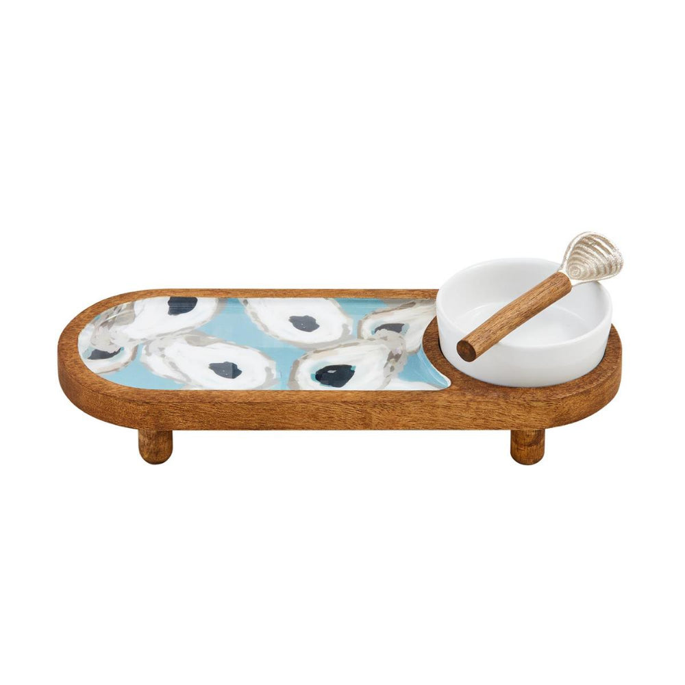 Mud Pie Three - Piece Oyster - Patterned Tray and Dip Set