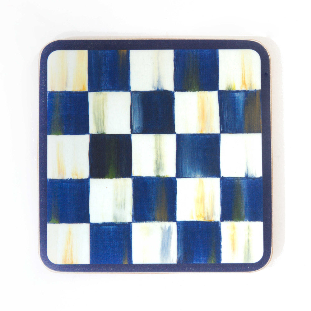 MacKenzie-Childs 4-Piece Set of Heat-Resistant Royal Check Cork Back Coasters