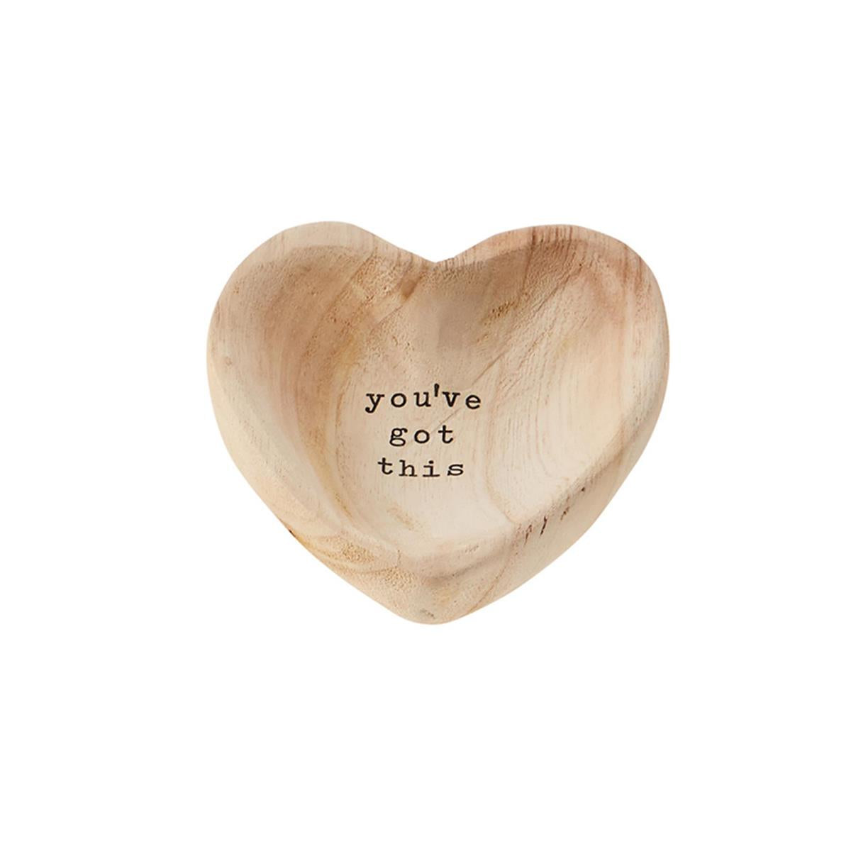 Mud Pie Paulownia Wood Heart-Shaped Trinket Tray with Etched Sentiment