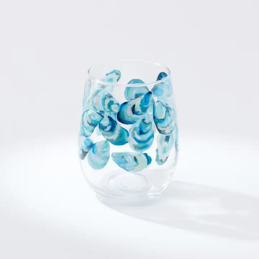 Kim Hovell Artwork - Flowing Shells Design 15oz Stemless Wine Glass for Your Drinkware Collection