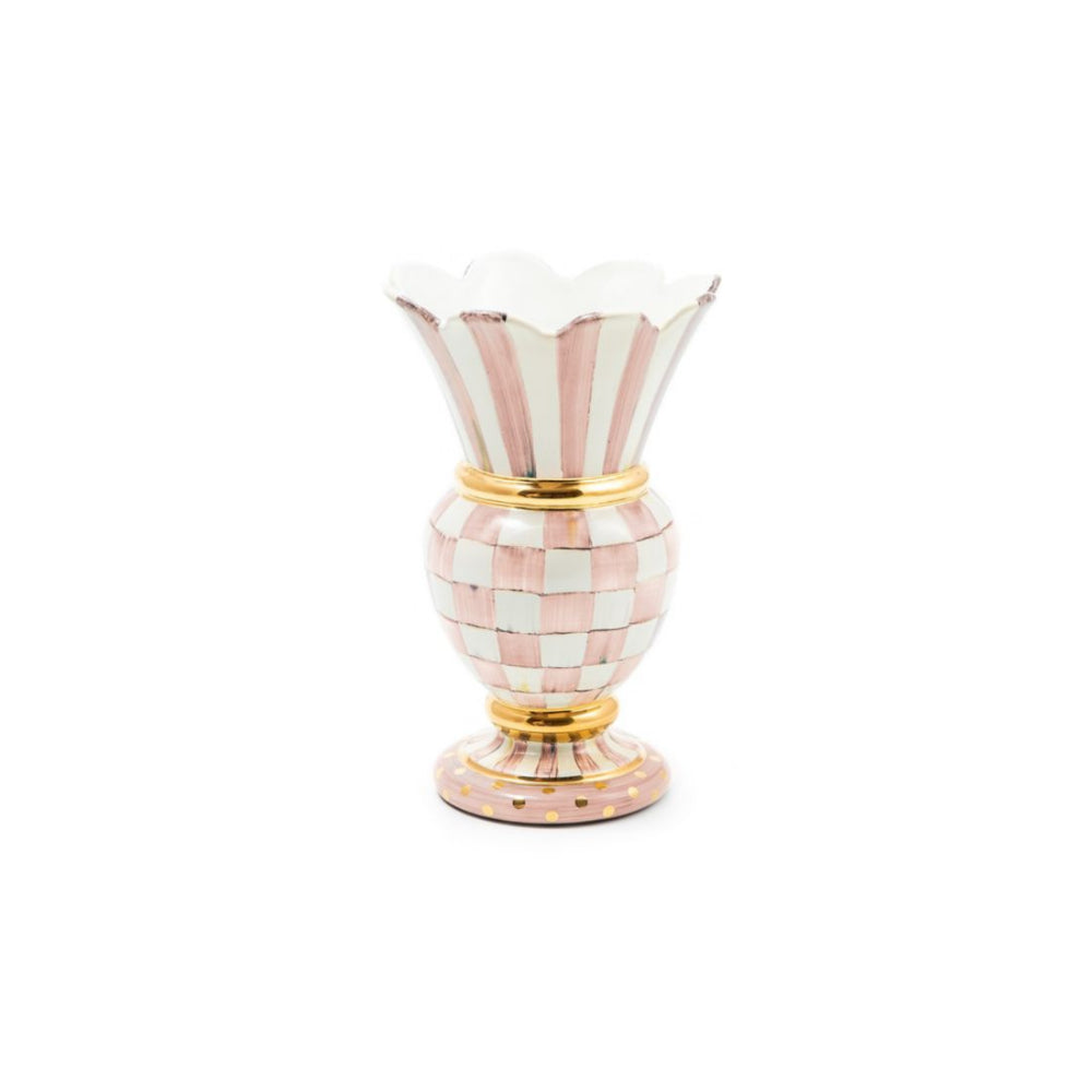 MacKenzie-Childs Handmade Rosy Check Design Ceramic Decorative Great Vase