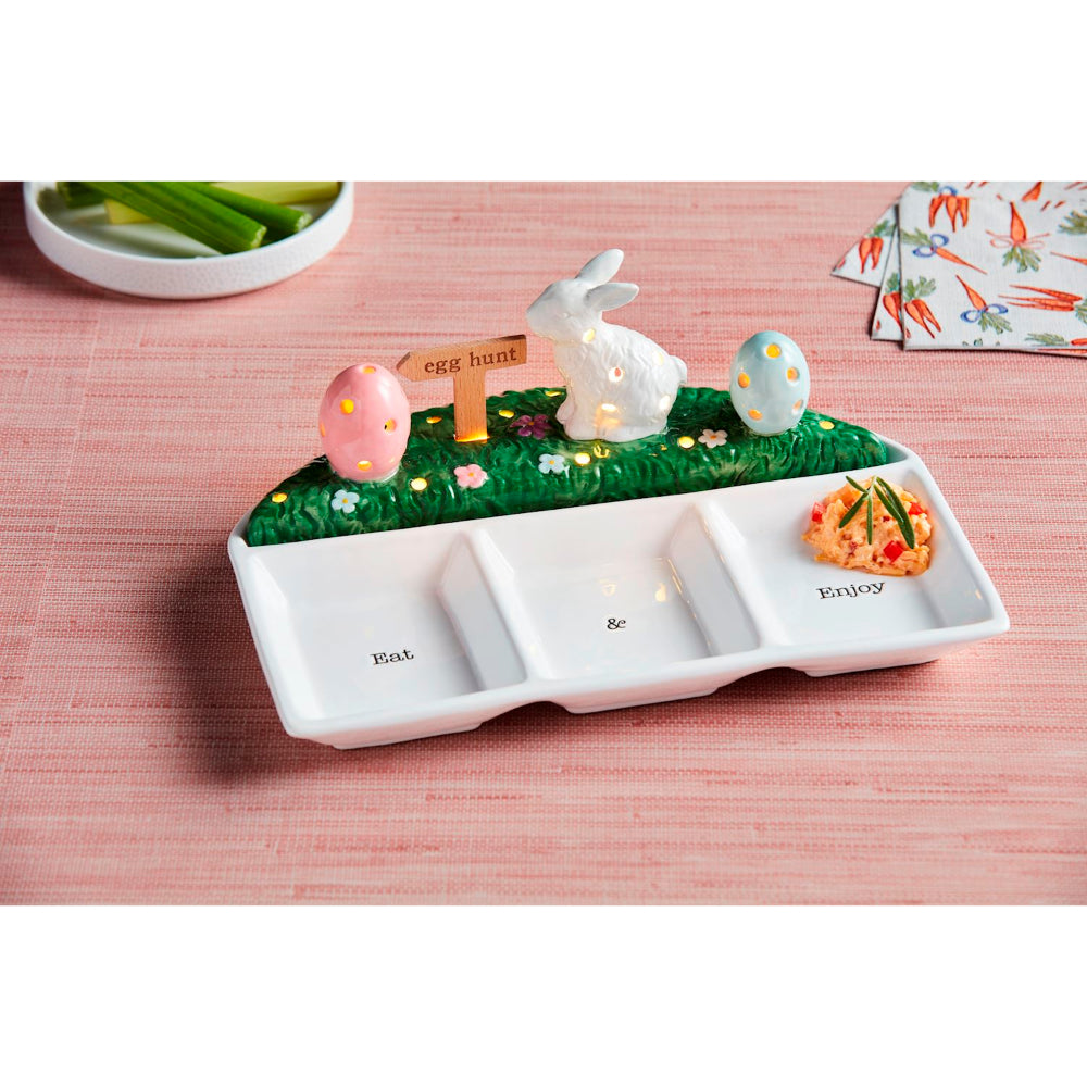 Mud Pie Ceramic Triple Tidbit Accessory Platter for Eating and Enjoying on All Holidays and Occasions