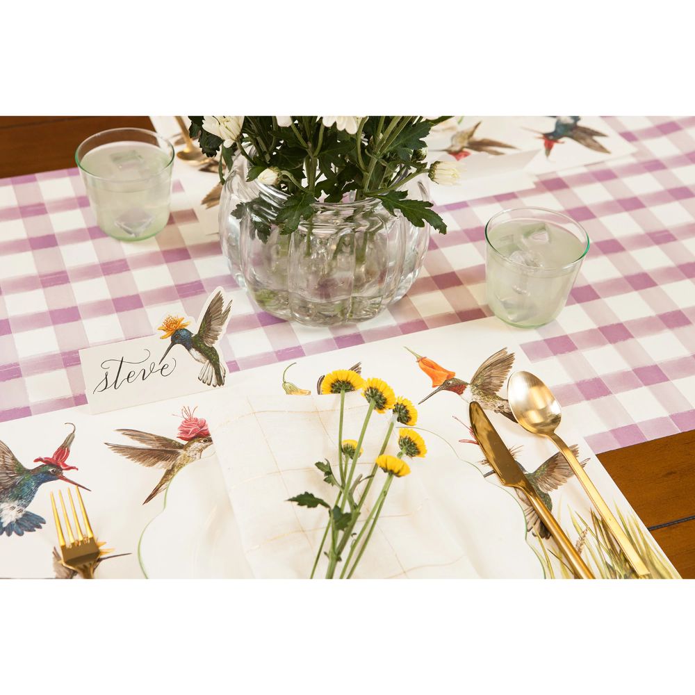 Hester & Cook Decorative Lilac Painted Check Pattern Paper Table Runner for Entertaining and Gift Wrapping