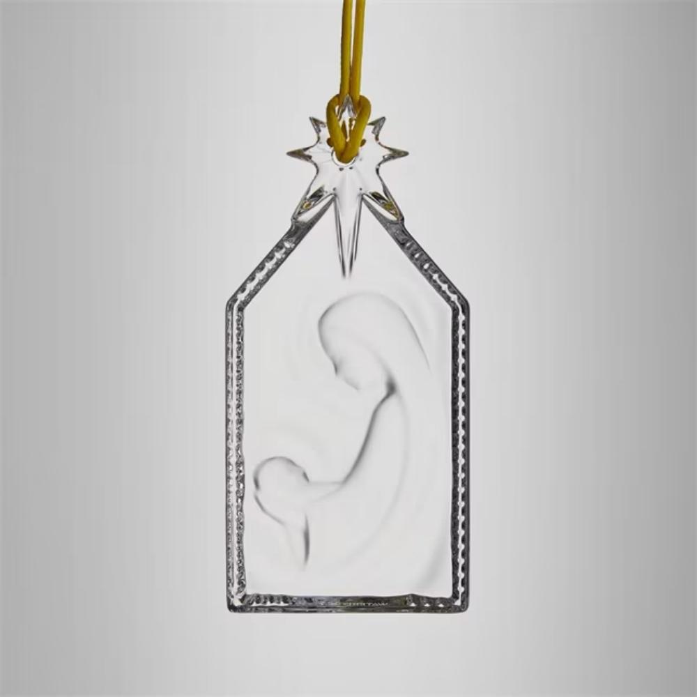 Exquisite Waterford Crystal Nativity Ornament with Yellow Rope Tie