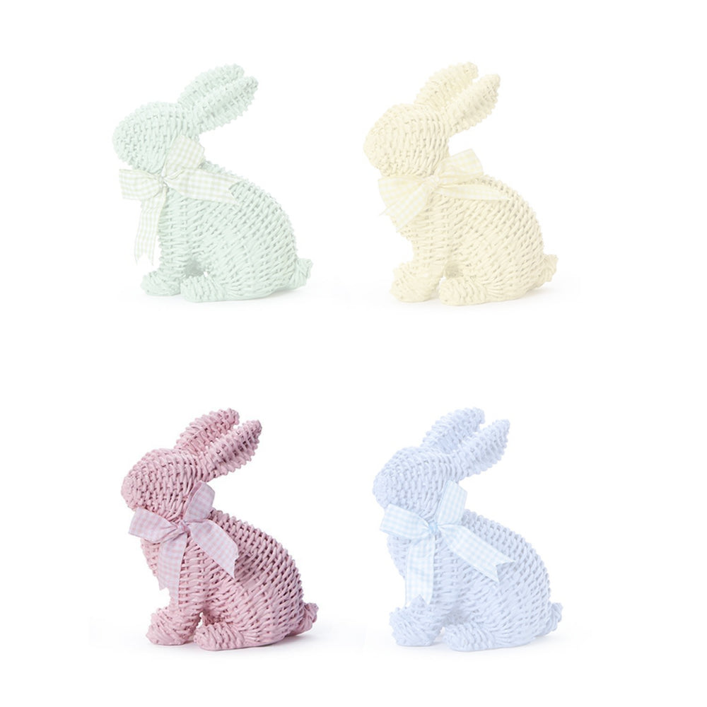 Four - Color Hand - Sculpted Easter Bunny with Basket Weave Pattern and Gingham Bow