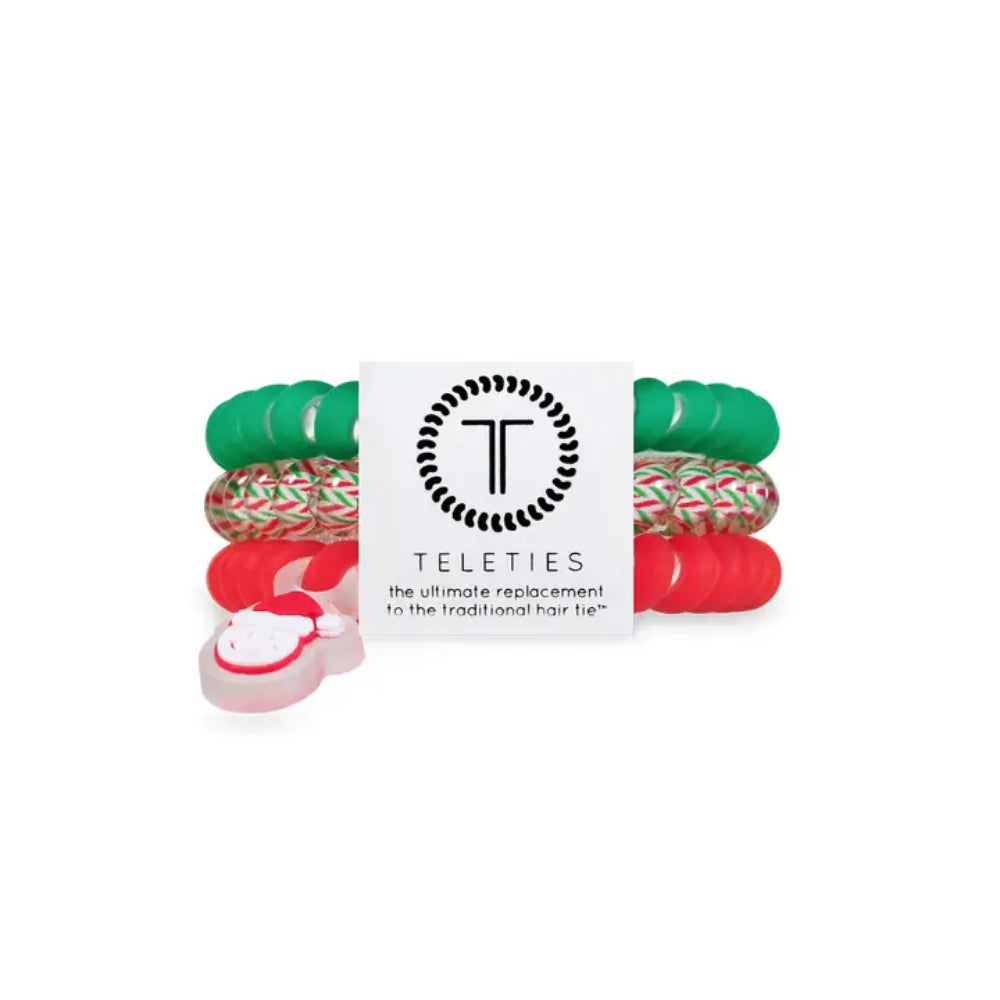 TELETIES Spiral Hair Coils Santa Baby Hair Ties - Set of Three Small-sized Hair Accessories