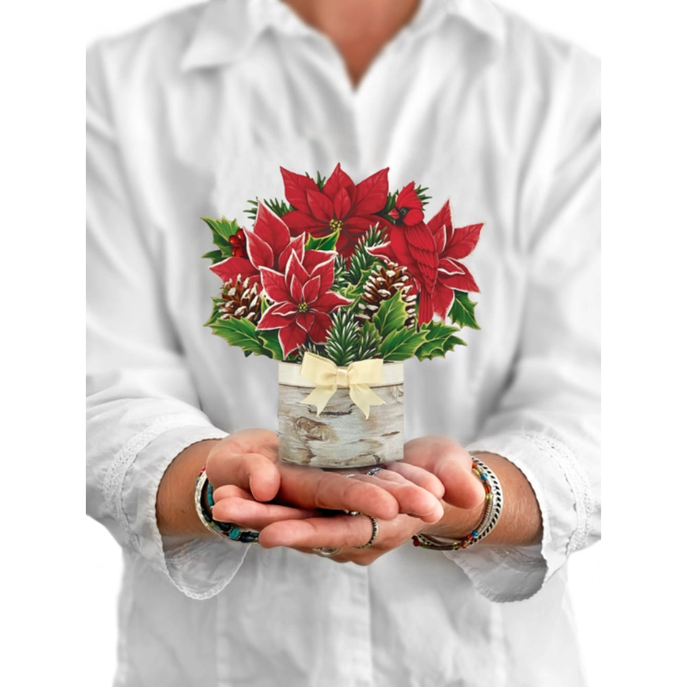 Freshly Cut Paper Miniature Birch Poinsettia Christmas Greeting Card Set