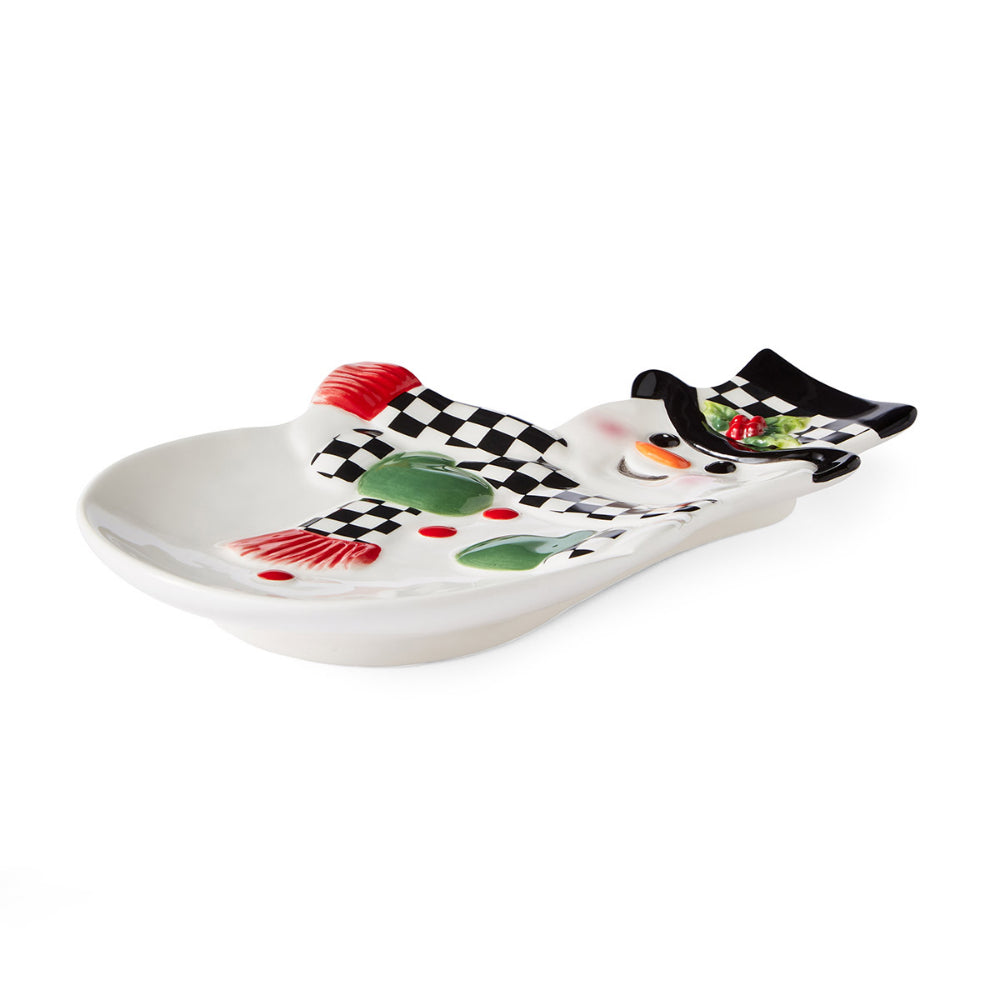 Spode Christmas Tree Black and White Adorable Snowman Decorative Dish