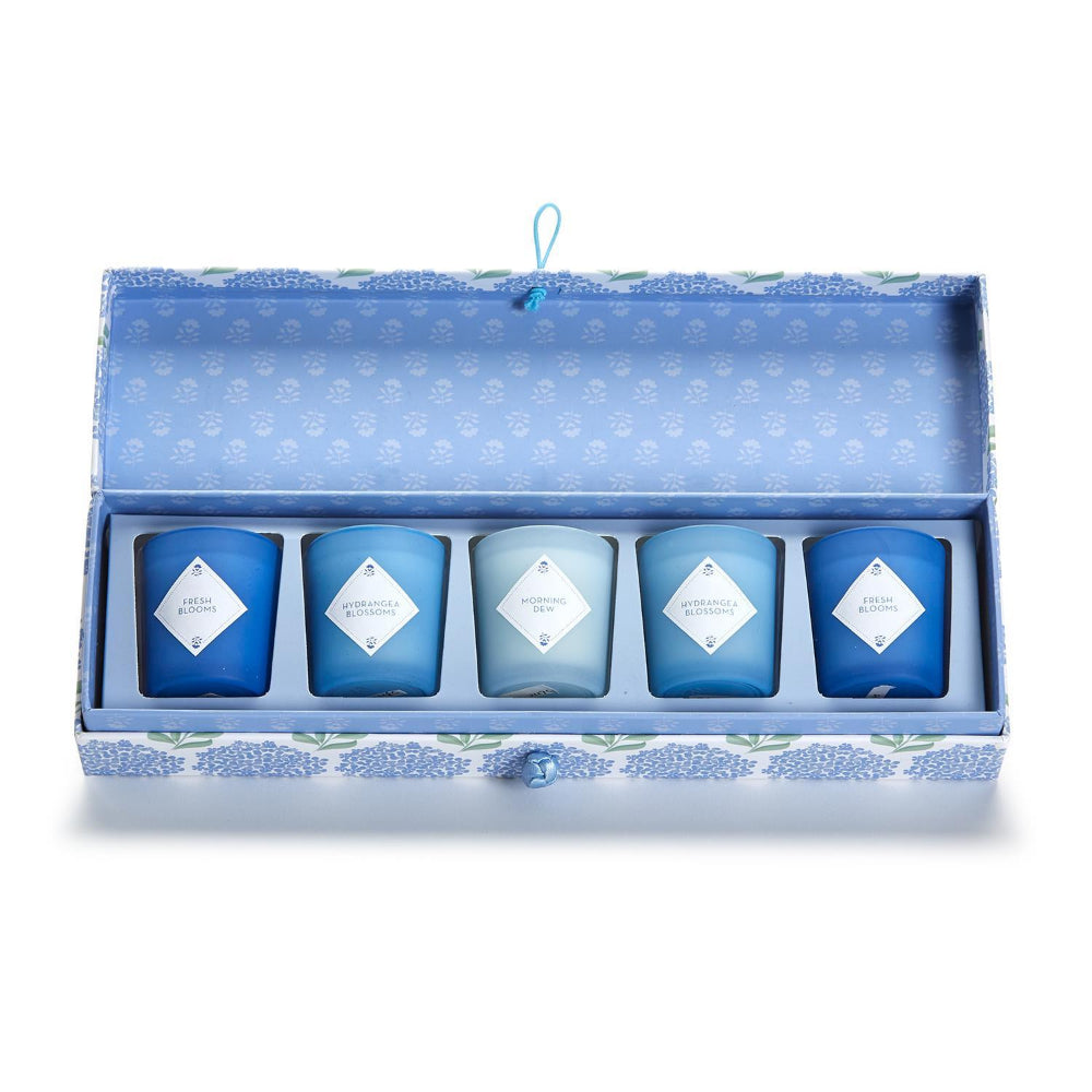 Two's Company Set of 5 Hydrangea Scented Votive Candles in Beautiful Gift Box