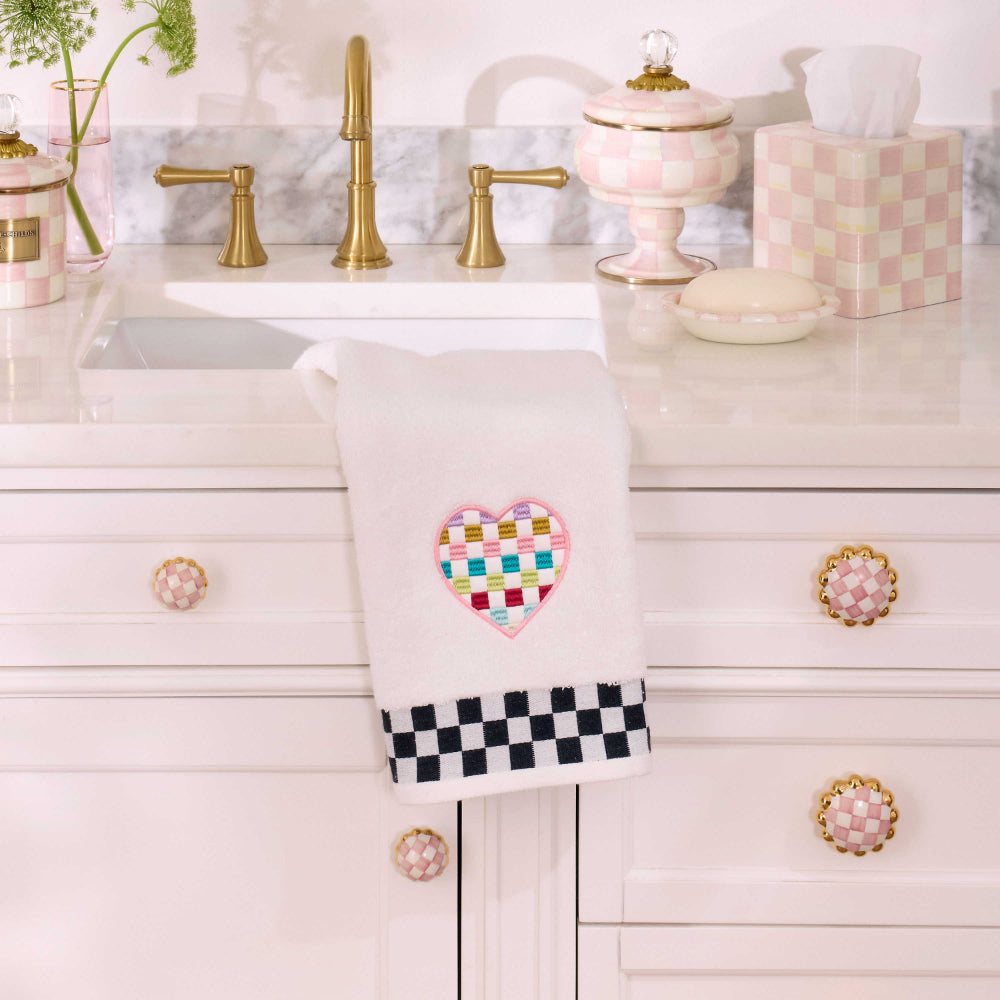Mackenzie-Childs Multicolor Check Heart Handmade 100% Cotton Hand Towel