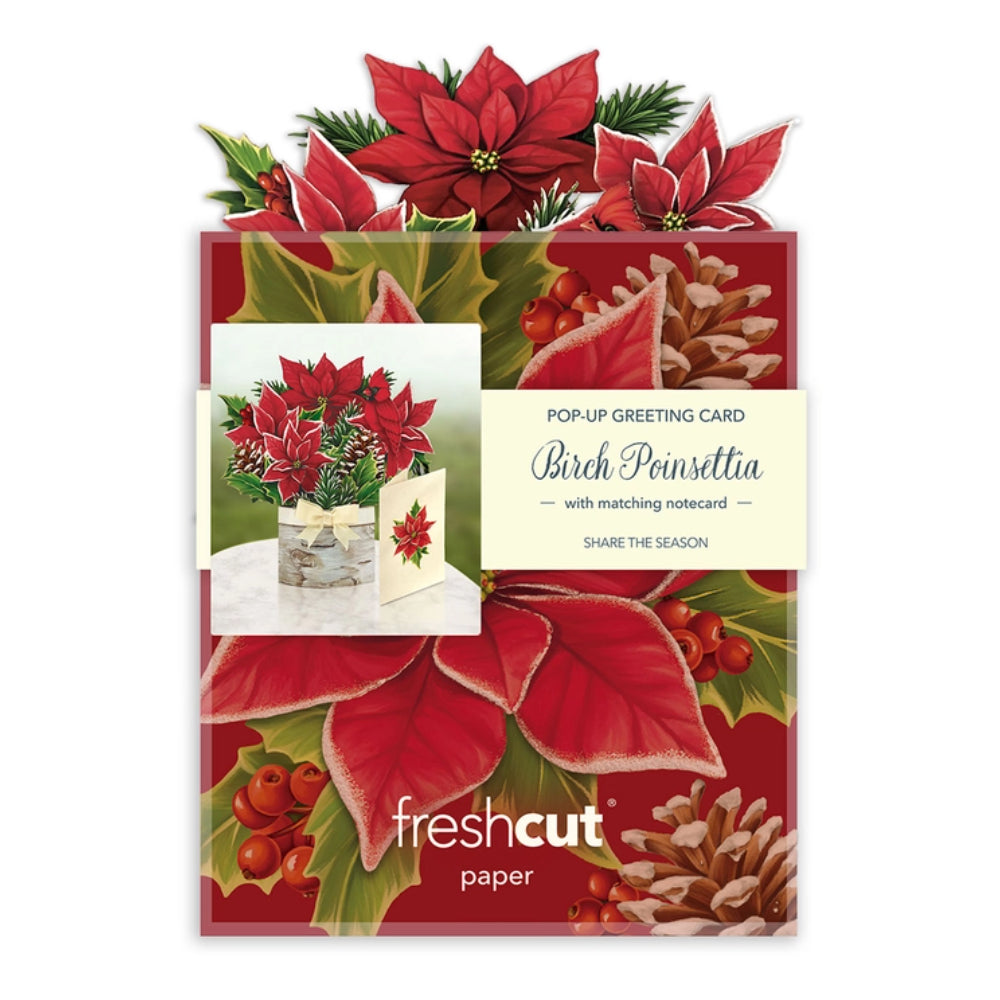 Freshly Cut Paper Miniature Birch Poinsettia Christmas Greeting Card Set