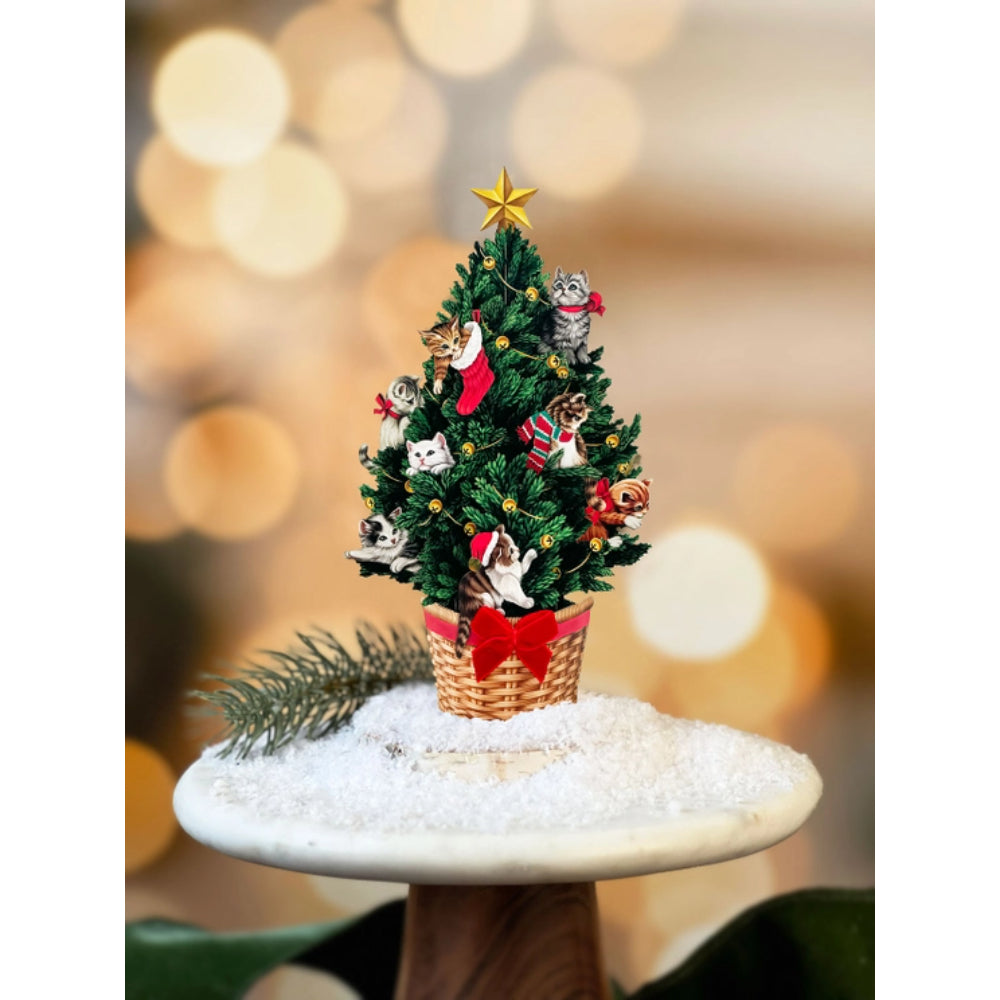 Freshly Cut Paper Mini Adorable Cat - Themed Christmas Tree Greeting Card Set
