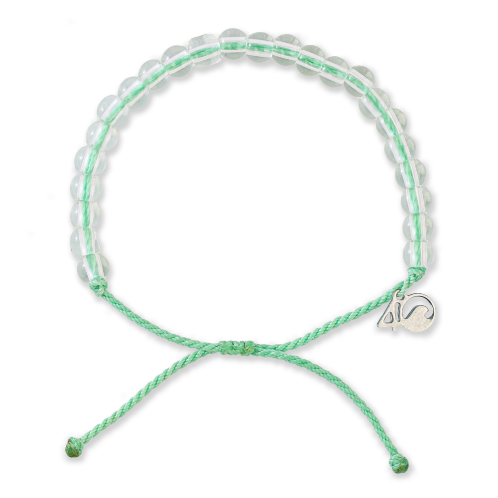 4Ocean Sea Foam Green Beaded Bracelet Featuring Loggerhead Sea Turtle Design