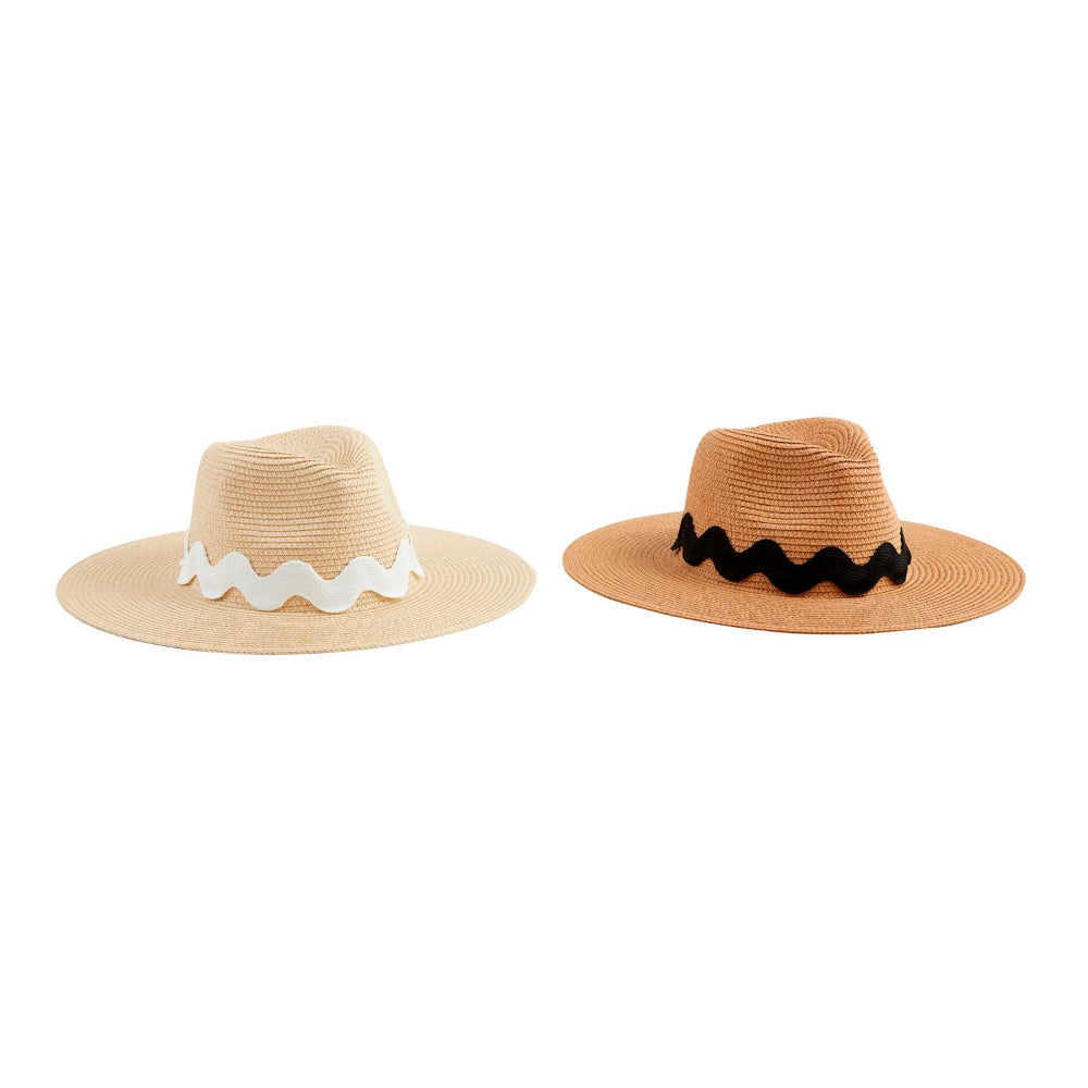 Mud Pie Stylish Oversized Ric Rac Trimmed Paper Straw Fedora