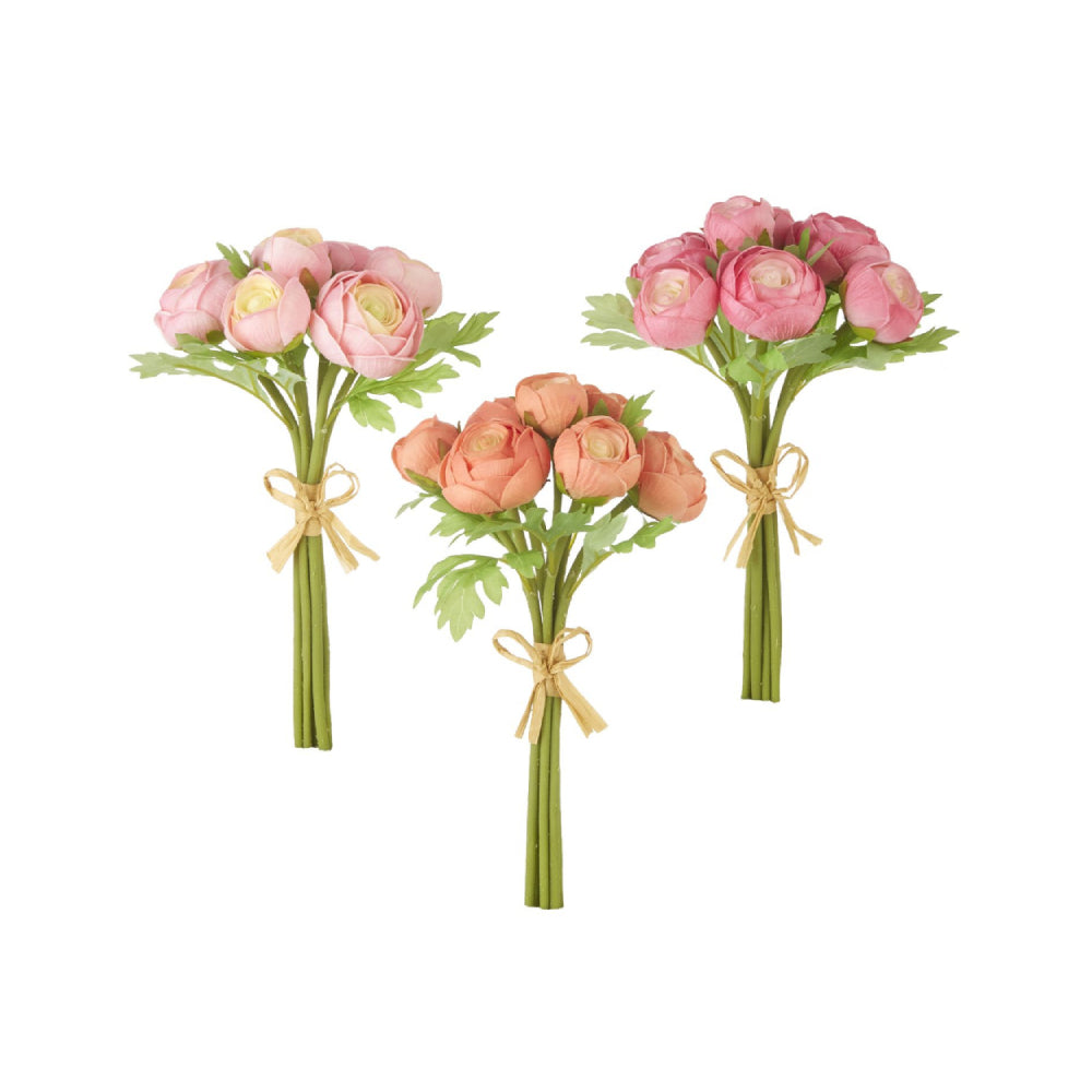 Raz Imports Artificial 11-Inch Soft Touch Ranunculus Flower Bundle in Peach and Pink Colors