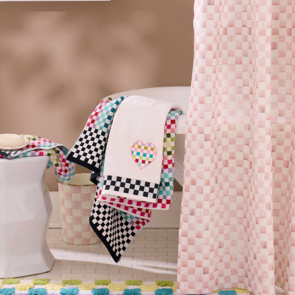 Mackenzie-Childs Multicolor Check Heart Handmade 100% Cotton Hand Towel