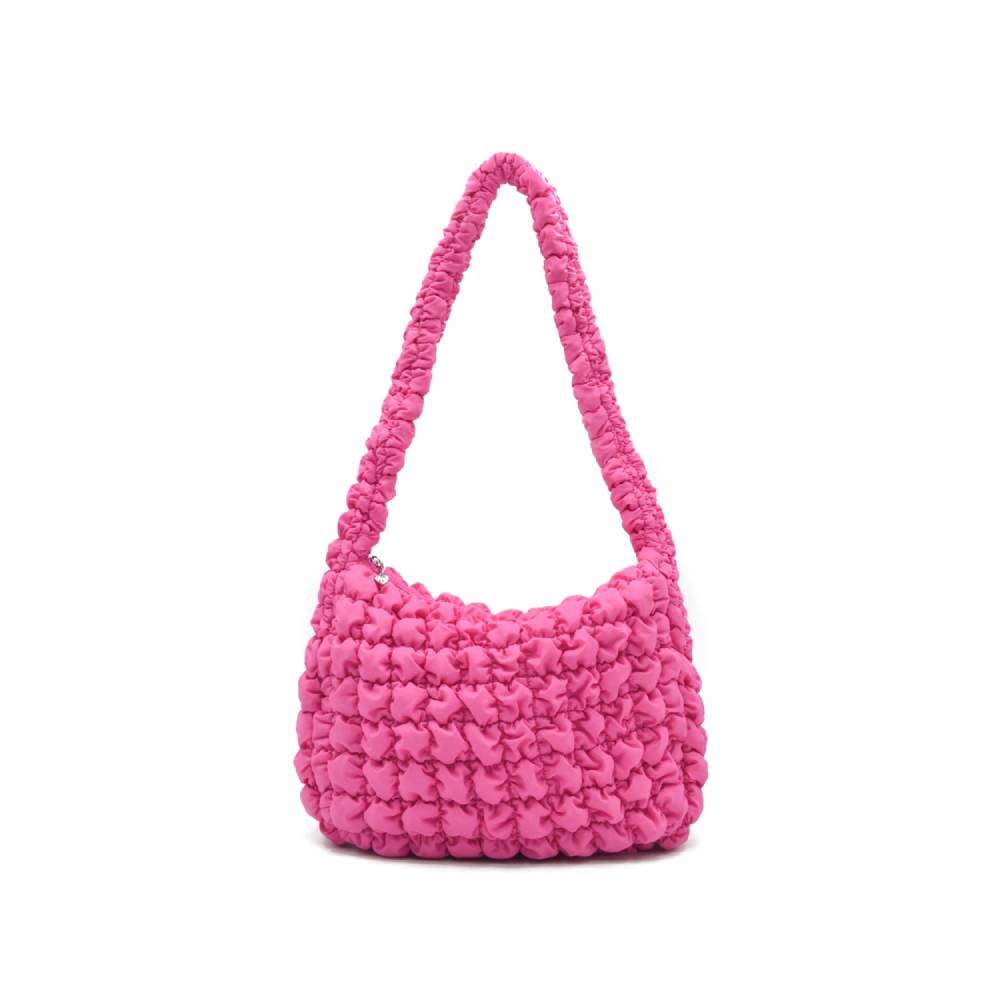 Miss Gwen's Oh My Goodness Trendy Quilted Scrunchies Style Sling Hobo Bag in Stunning Hot Pink