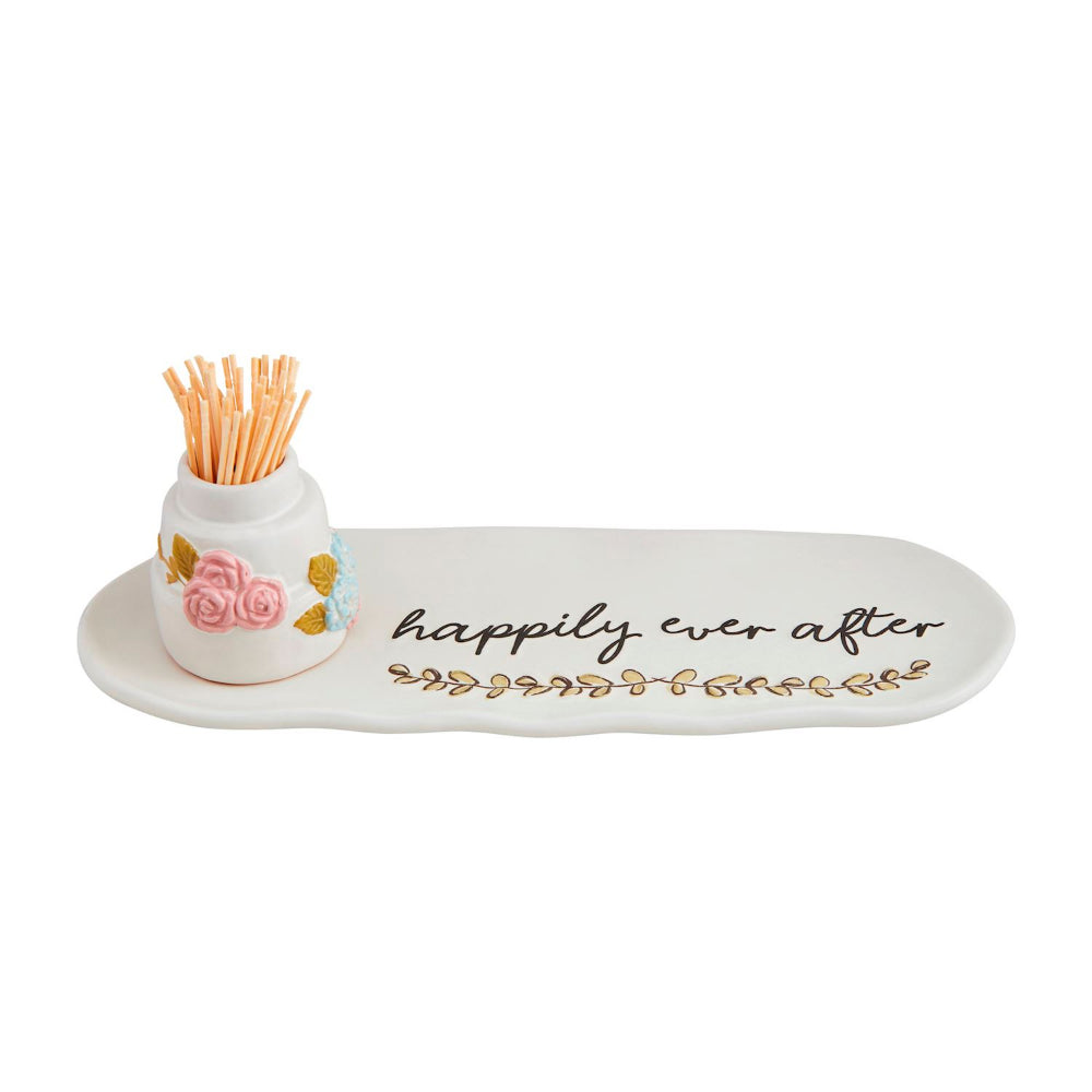 Mud Pie Wedding-themed Happily Ever After Stoneware Tray and Toothpick Set