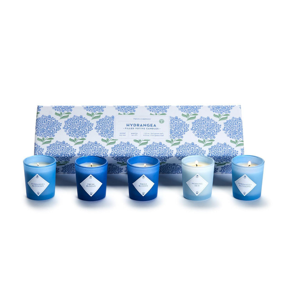 Two's Company Set of 5 Hydrangea Scented Votive Candles in Beautiful Gift Box