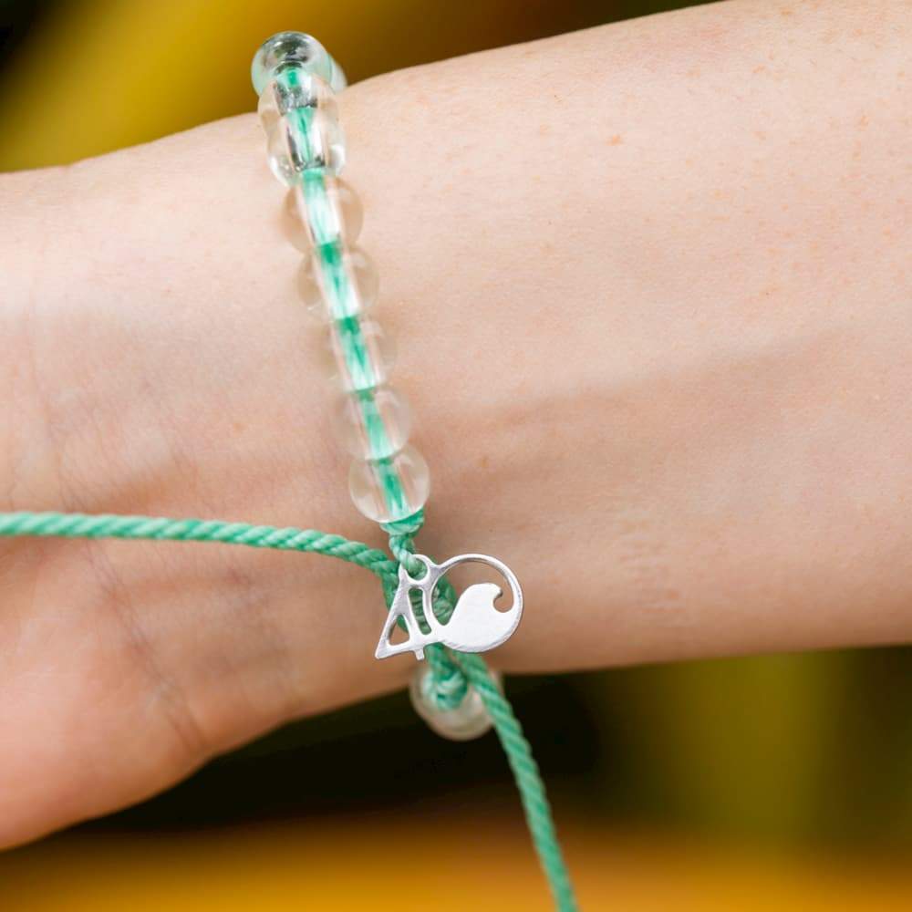 4Ocean Sea Foam Green Beaded Bracelet Featuring Loggerhead Sea Turtle Design