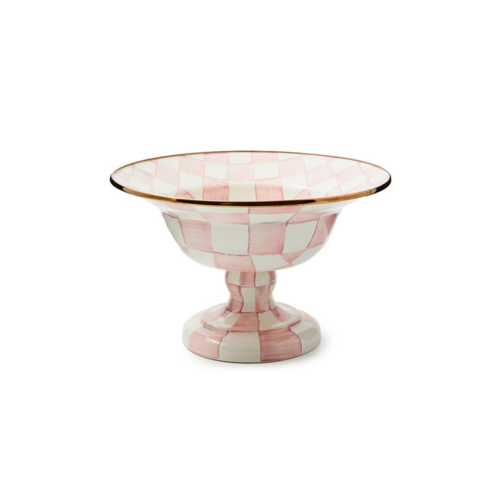 Large MacKenzie-Childs Hand - Painted Rosy Check Compote