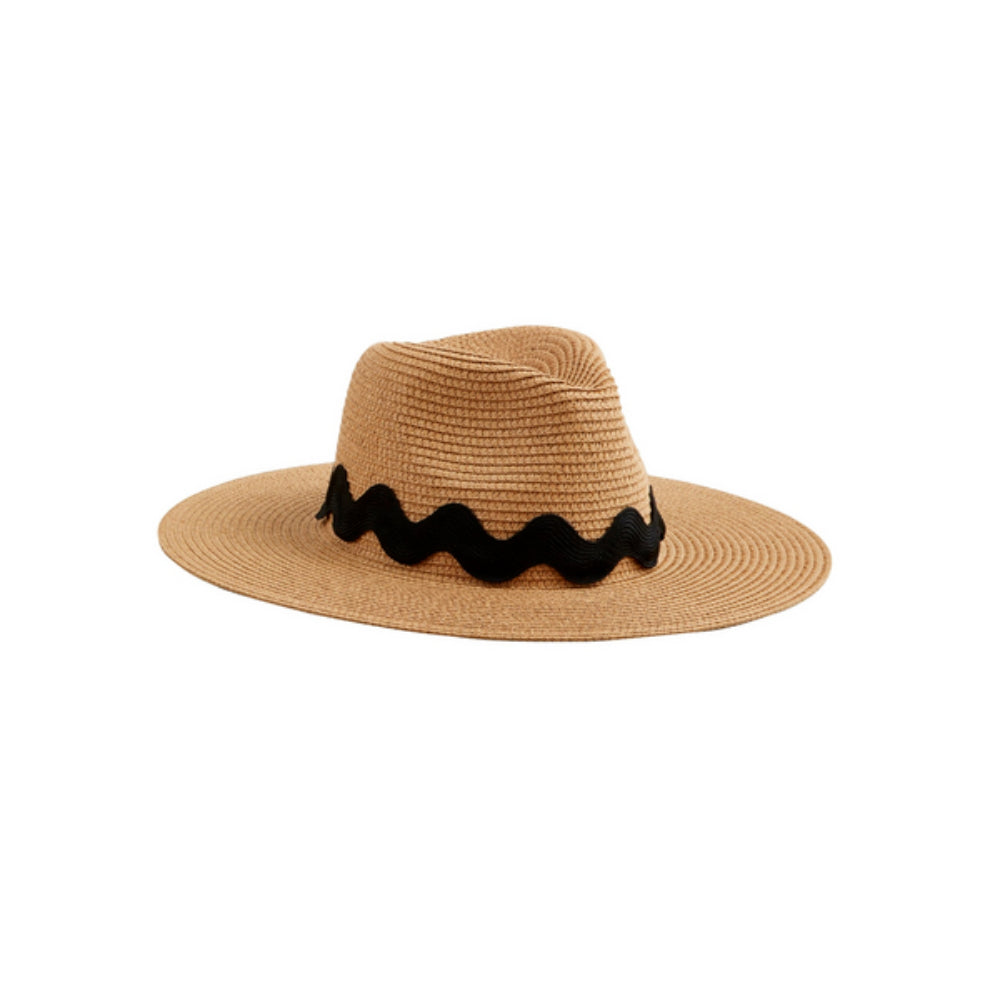 Mud Pie Stylish Oversized Ric Rac Trimmed Paper Straw Fedora