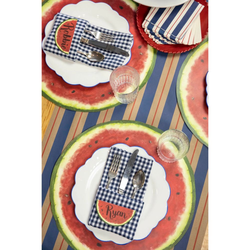 Hester & Cook Navy and Crimson Awning Stripe Paper Table Runner, 20 Inches Wide by 25 Inches Long