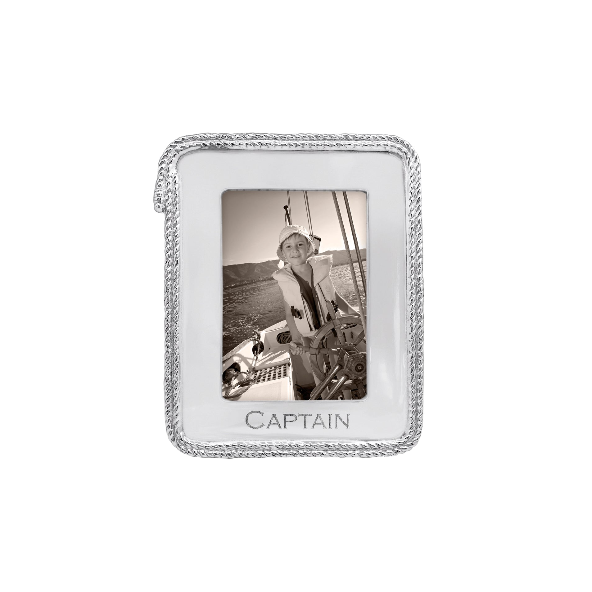 Mariposa Captain Photo Frame with Woven Rope Border, Size 4 x 6