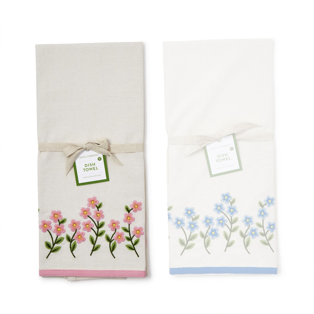 Two's Company Exquisitely Embroidered Forget - Me - Not Dish Towel