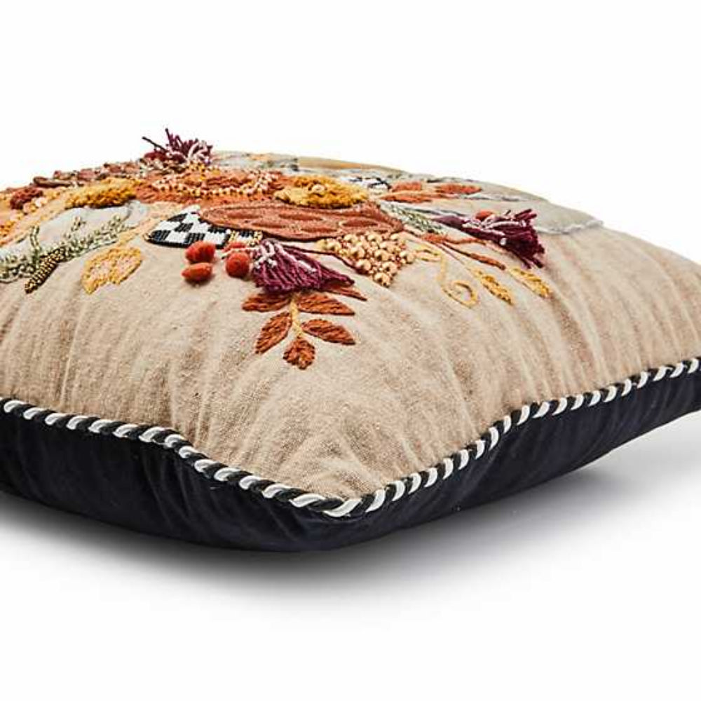 MacKenzie-Childs Embroidered Beaded Autumn Frost Pumpkin Throw Pillow