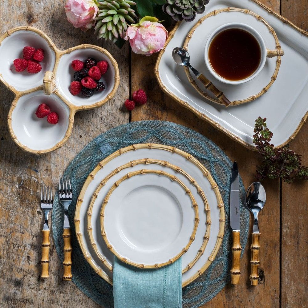 Juliska Classic Bamboo Style Triple Serving Server for Cocktails and Snacks