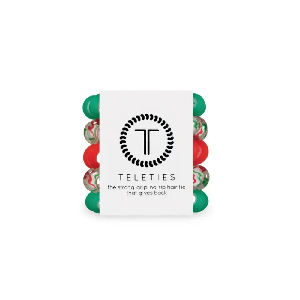 TELETIES Tiny Spiral Hair Coils Santa Baby Hair Ties Set of Five - Ideal for Little Ones